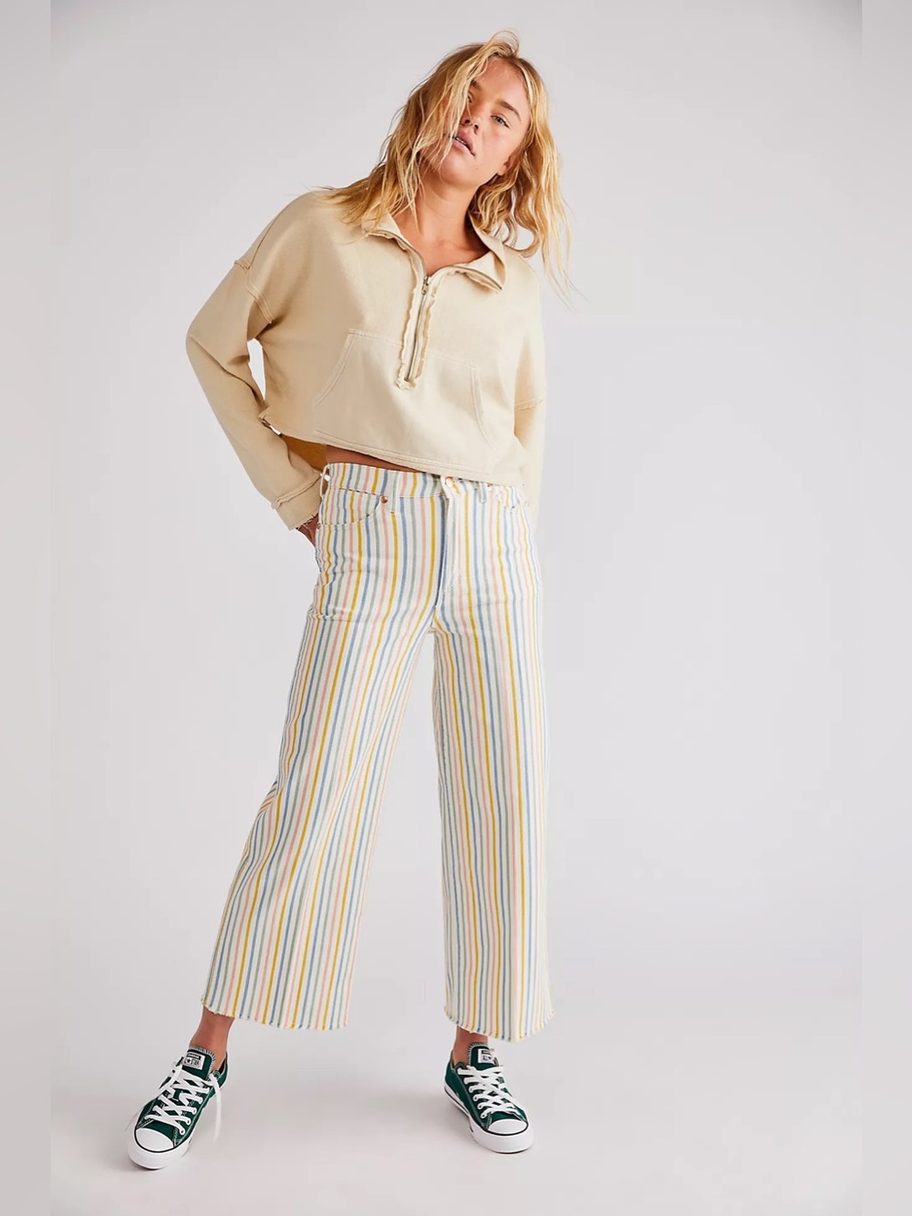 Free People Wrangler World Wide Crop 662 Striped Jeans